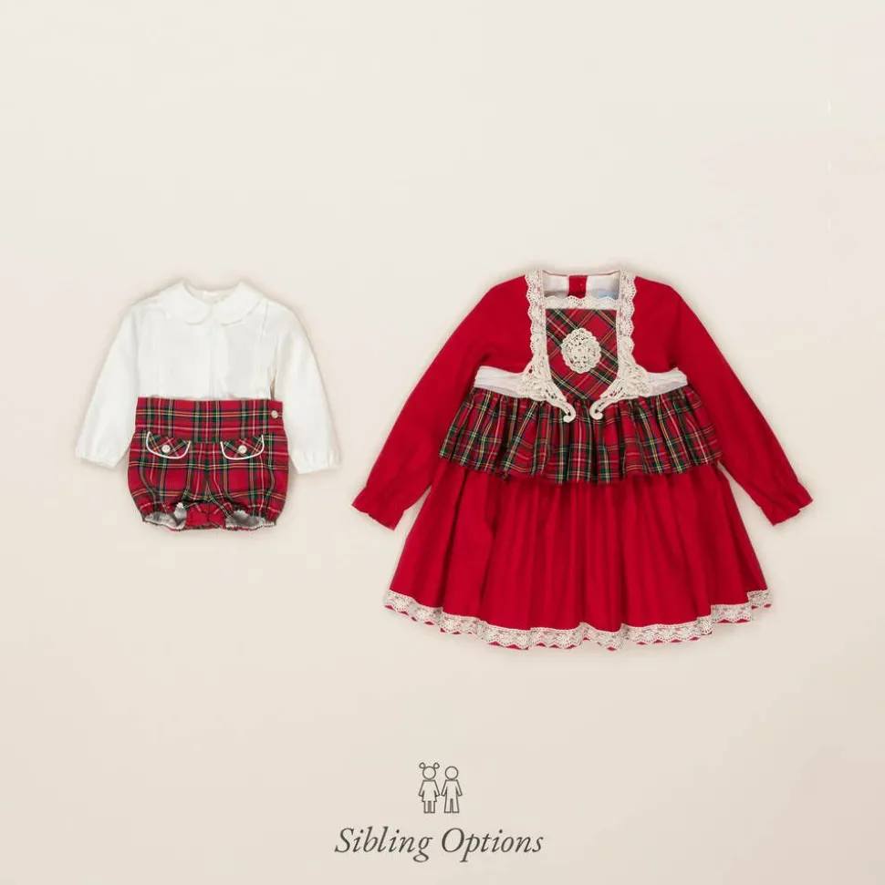 Girls Red Cotton Tartan Dress