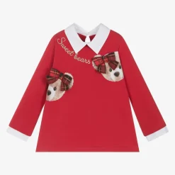 Girls Red Cotton Teddy Bear Top