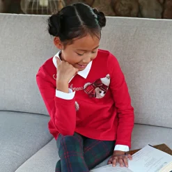 Girls Red Cotton Teddy Bear Top