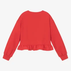 Girls Red Cotton Teddy Bear Sweatshirt