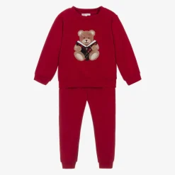 Girls Red Cotton Teddy Bear Tracksuit