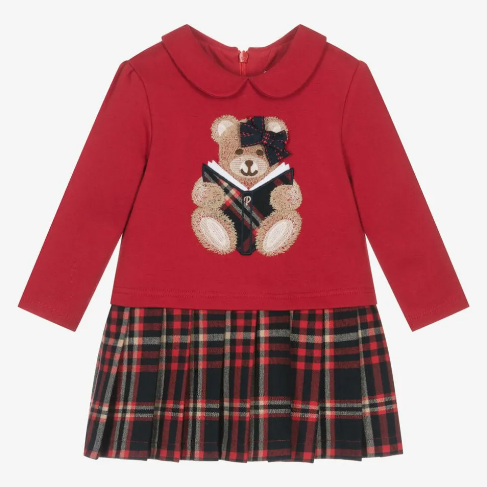 Girls Red Cotton Teddy Bear Dress