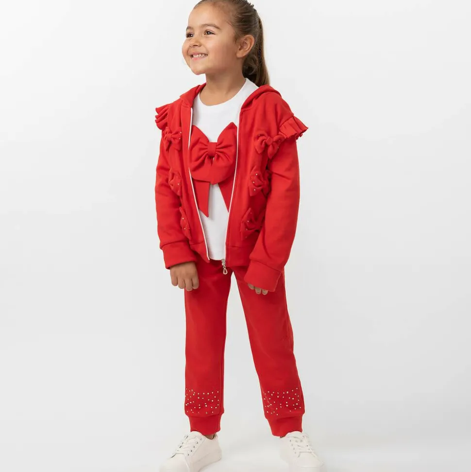 Girls Red Cotton Tracksuit Set