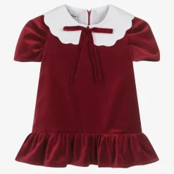 Girls Red Cotton Velvet Dress