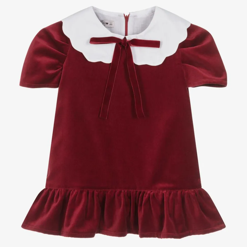 Girls Red Cotton Velvet Dress