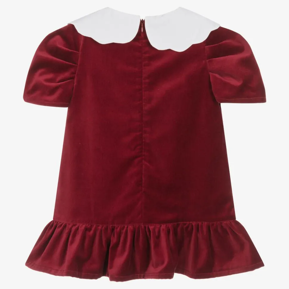 Girls Red Cotton Velvet Dress