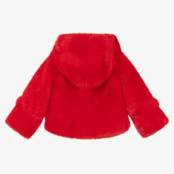 Girls Red Faux Fur Hooded Jacket