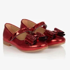 Girls Red Faux Leather Pumps