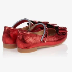 Girls Red Faux Leather Pumps