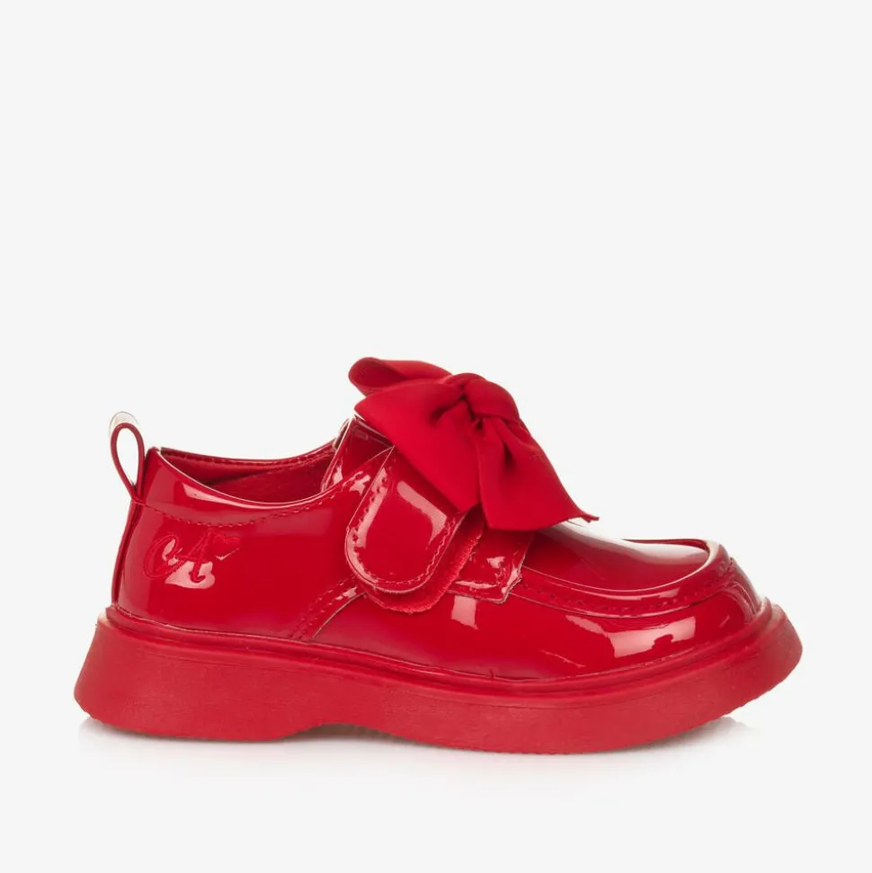 Girls Red Faux Patent Leather Loafers