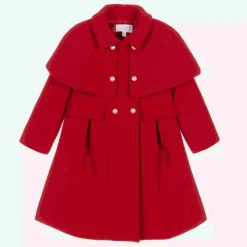Girls Red Felted Cape Coat