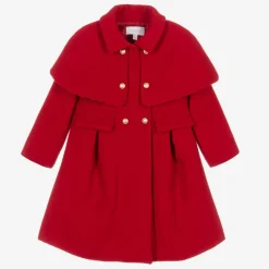 Girls Red Felted Cape Coat
