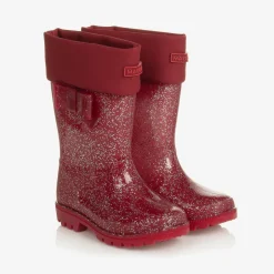 Girls Red Glitter Rain Boots