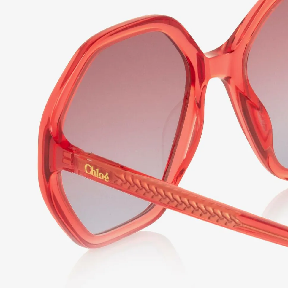 Girls Red Hexagonal Sunglasses