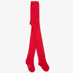 Girls Red Knit Diamanté Tights
