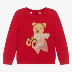 Girls Red Knit Teddy Bear Jumper