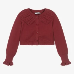 Girls Red Knitted Cotton & Wool Cardigan