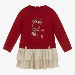 Girls Red Knitted Reindeer Dress
