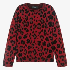 Girls Red Leopard Print Wool Sweater
