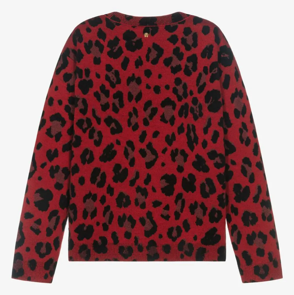 Girls Red Leopard Print Wool Sweater