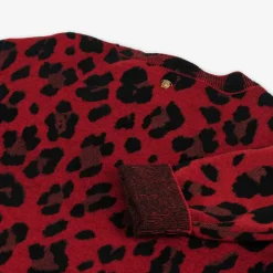 Girls Red Leopard Print Wool Sweater