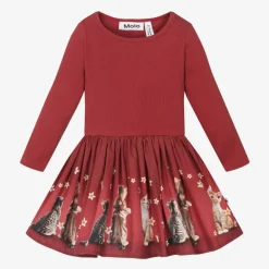 Girls Red Organic Cotton Kittens Dress