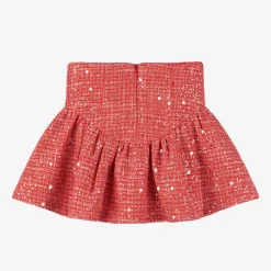 Girls Red Sequinned Tweed Skirt