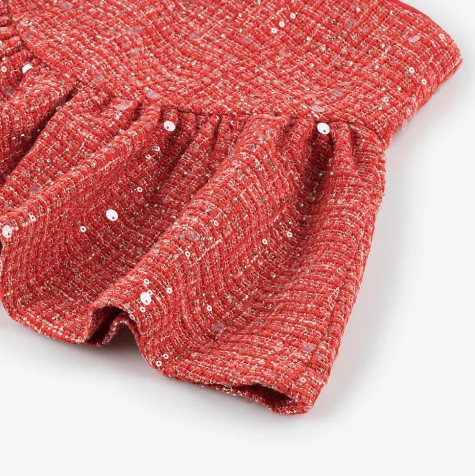 Girls Red Sequinned Tweed Skirt