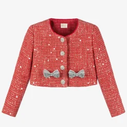 Girls Red Sequinned Tweed Jacket