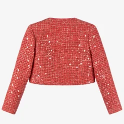 Girls Red Sequinned Tweed Jacket