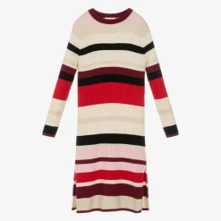 Girls Red Stripe Knitted Dress