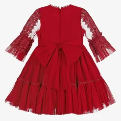 Girls Red Tulle & Lace Dress