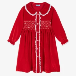 Girls Red Velour Smocked Dressing Gown