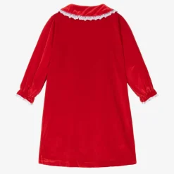 Girls Red Velour Smocked Dressing Gown