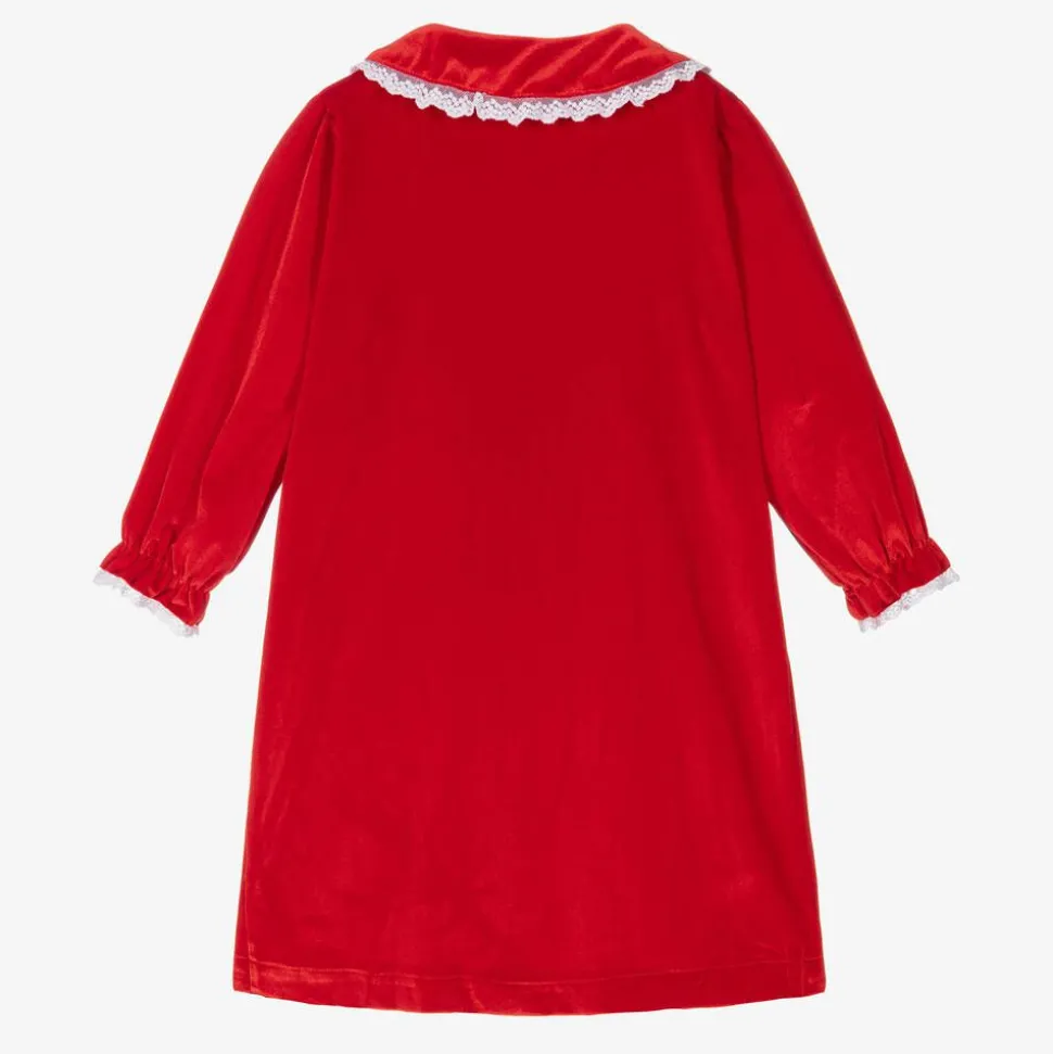 Girls Red Velour Smocked Dressing Gown