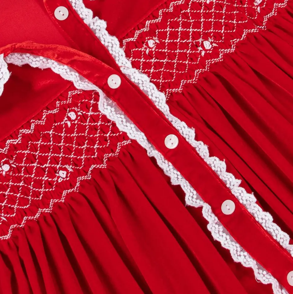 Girls Red Velour Smocked Dressing Gown