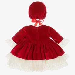 Girls Red Velvet Dress & Hat Set