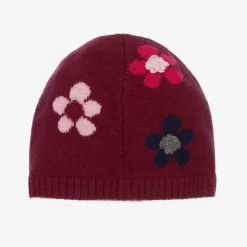 Girls Red Wool Flower Beanie Hat