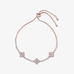 Girls Rose Gold & Diamanté Clover Bracelet