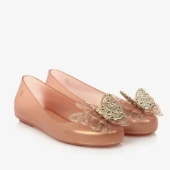 Girls Rose Gold Butterfly Pumps