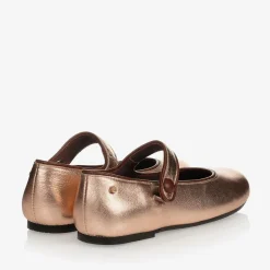 Girls Rose Gold Leather Pumps