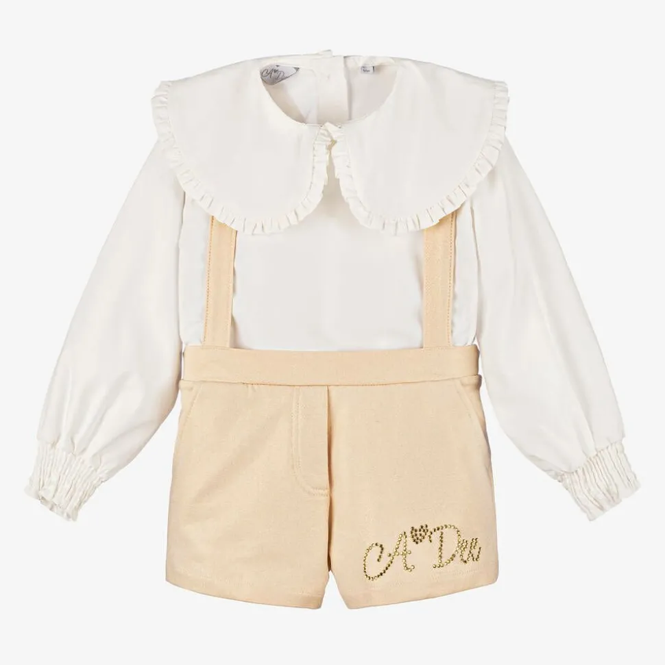Girls Shimmery Beige Shorts Set