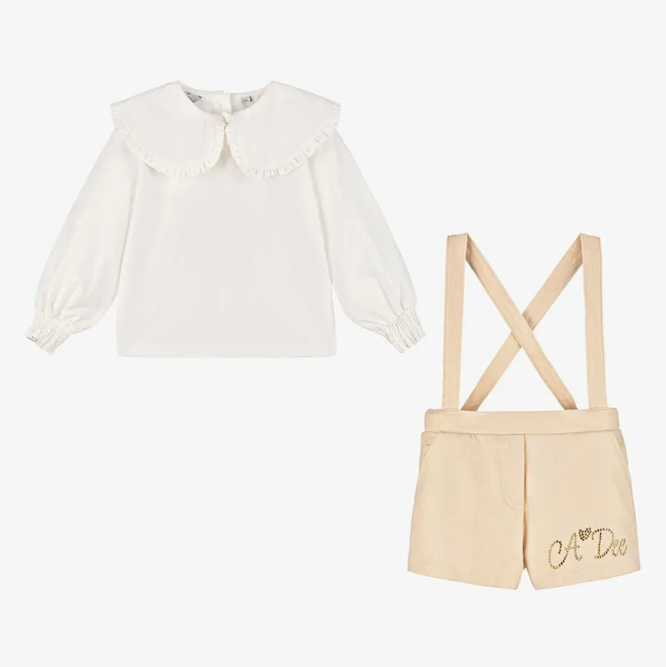 Girls Shimmery Beige Shorts Set