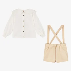 Girls Shimmery Beige Shorts Set