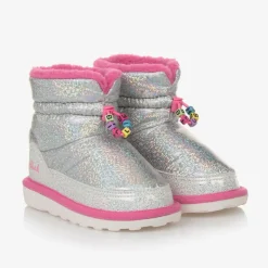 Girls Silver & Pink Iridescent Snow Boots