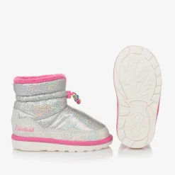Girls Silver & Pink Iridescent Snow Boots