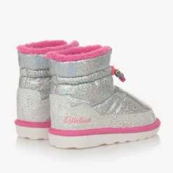 Girls Silver & Pink Iridescent Snow Boots