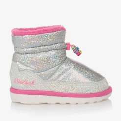 Girls Silver & Pink Iridescent Snow Boots