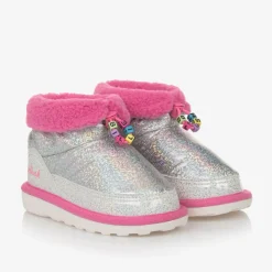Girls Silver & Pink Iridescent Snow Boots