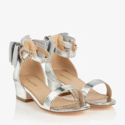 Girls Silver Bow Heeled Sandal